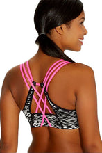 Black Ethnic Print Sport Bra with Neon Straps