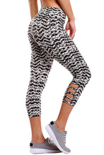 Light Monochrome Print Crisscross Detail Leggings
