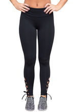 Black Lace Up Detail Stretch Work Out Leggings