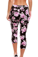 Black Pink Floral Print Crisscross Detail Leggings