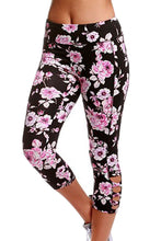 Black Pink Floral Print Crisscross Detail Leggings